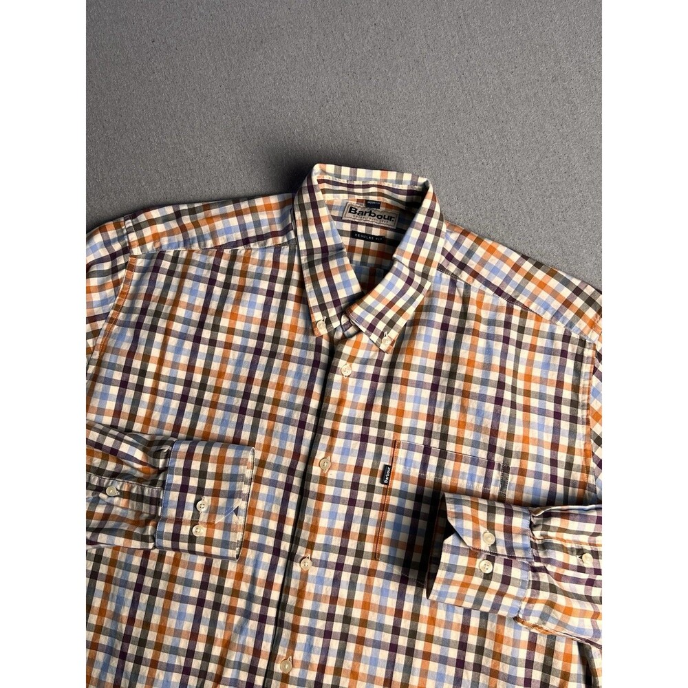 Barbour Shirt Mens L Check Cotton Oxford Tailored Fit Button Down